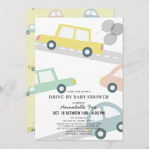 Invitation Voitures avec ballons Jaune Baby shower Drive-by