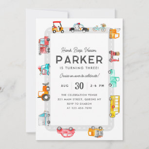 Invitation Voitures Camions Street Transport Enfants Annivers