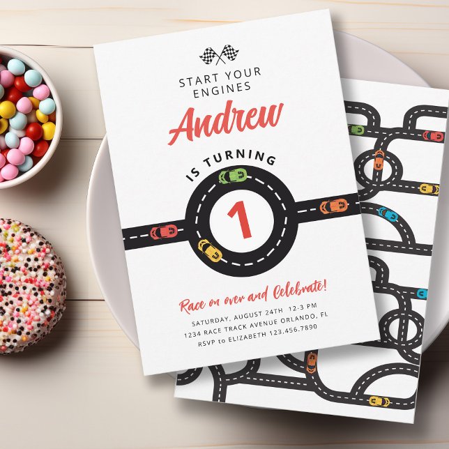 Invitation Voitures de course Garçons 1er anniversaire Invita (Créateur téléchargé)
