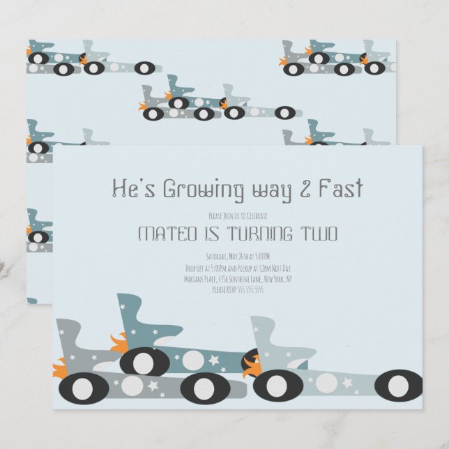 Invitation Voitures de course rétro Lune Étoiles Fête d'anniv (Devant / Derrière)