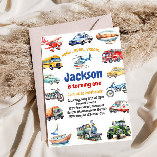 Invitation Voitures et Camions de Ville de Transport Annivers