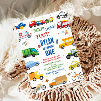 Invitation Voitures et Camions de Ville de Transport Annivers