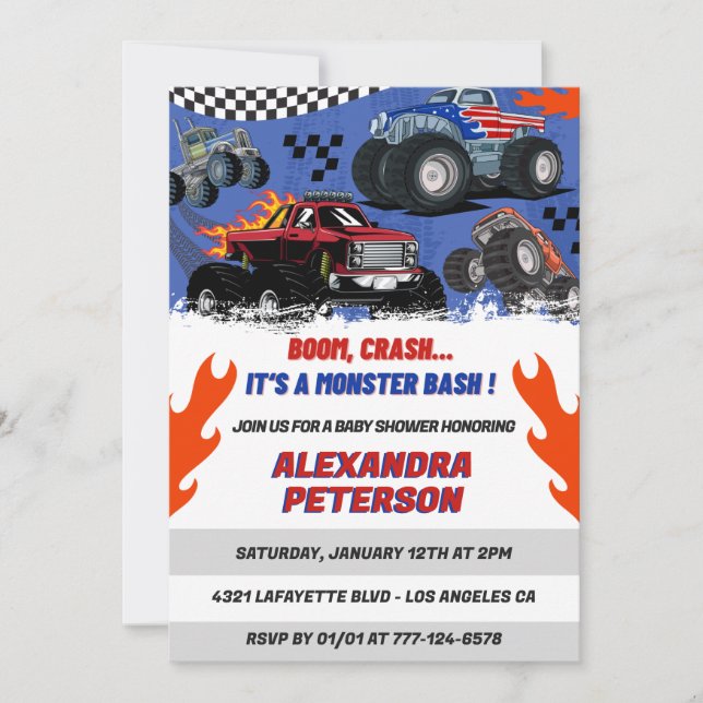 Invitation Voitures et camions Grossesse bébé Boom Crash (Devant)