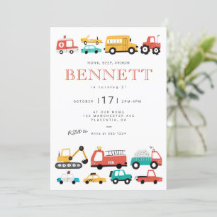 Invitation Voitures et Camions Transport Ville Anniversaire F