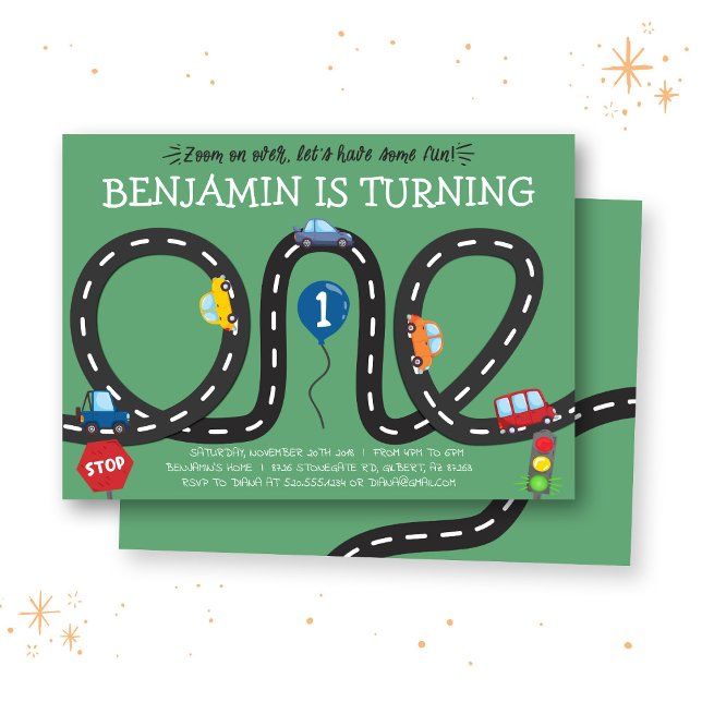 Invitation Voitures sur les routes 1er anniversaire Invitatio (Créateur téléchargé)