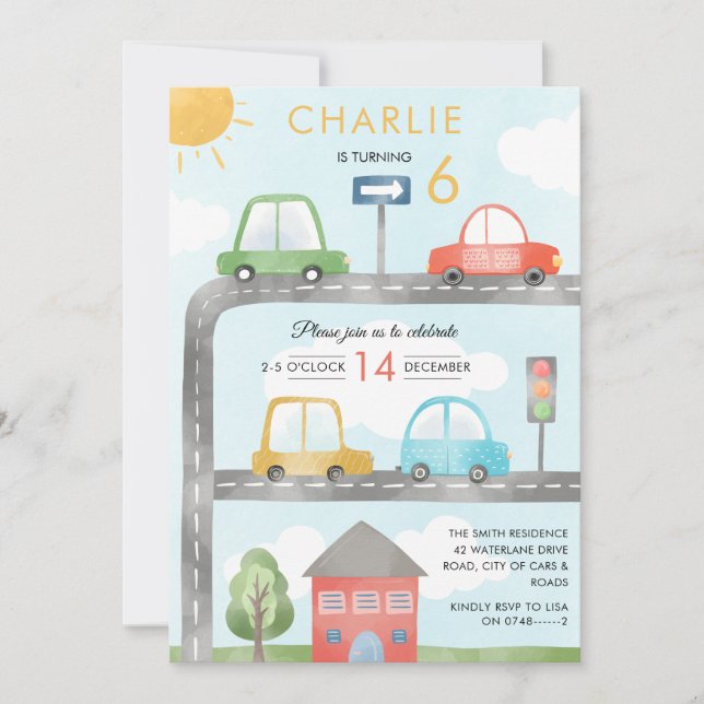 Invitation Voitures Véhicules et transport routier Anniversai (Devant)