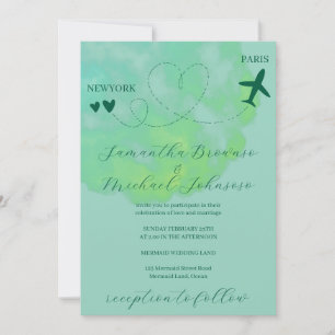 Invitation Vol plan de destination verte à l'étranger mariage