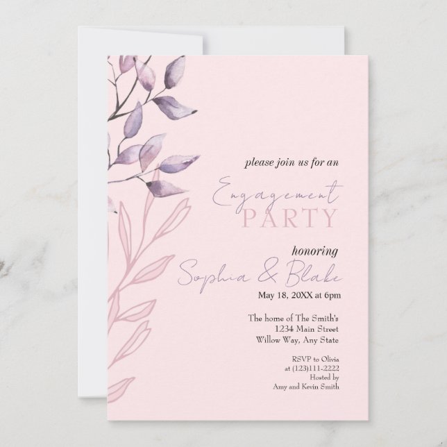 Invitation Volage rose et violet Partie d'engagement rose (Devant)