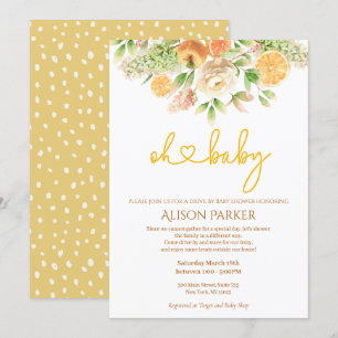 Invitation Volée Florale D'Agrumes De Rose Jaune Par Baby sho