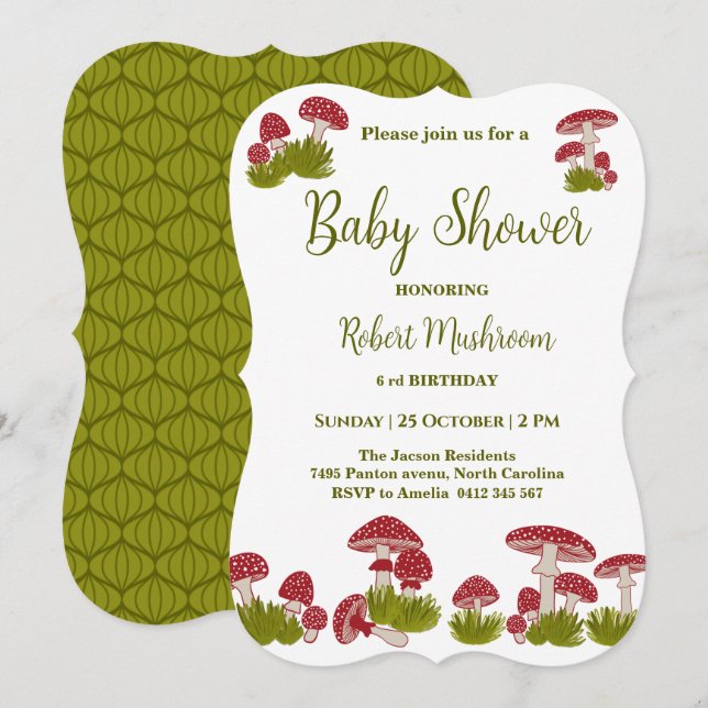 Invitation Voler Champignons Goblincore Green Baby shower Inv (Devant / Derrière)