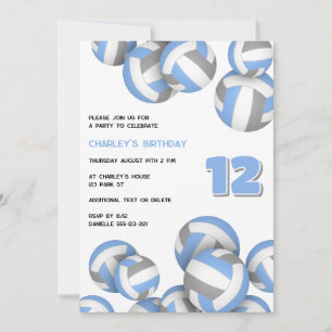 Invitation volley-ball gris bleu pour adultes anniversaire ou