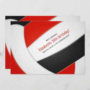 Invitation volley-ball noir rouge filles garçons fête d'anniv