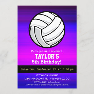 Invitation Volley-ball; Violet bleu vibrant et Magenta