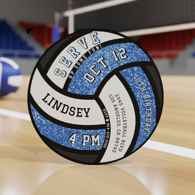 Invitation Volleyball Anniversaire Parties scintillant bleue (Créateur téléchargé)