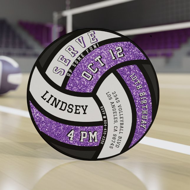 Invitation Volleyball Anniversaire Parties scintillant violet (Volleyball Birthday Party Purple Glitter Invitation
)
