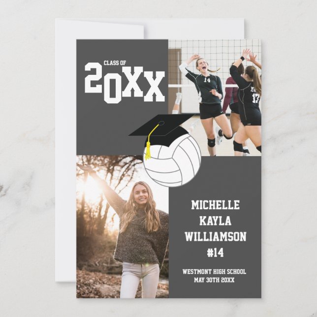 Invitation Volleyball Graduation Sports Grey Announcement (Devant)