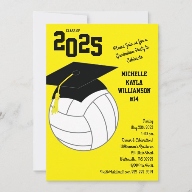 Invitation Volleyball Graduation Sports Jaune (Devant)