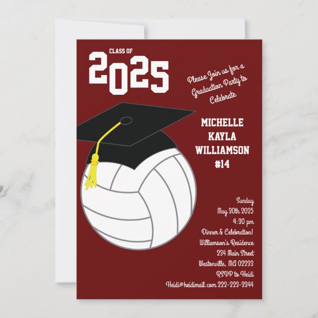 Invitation Volleyball Graduation Sports Maroon (Devant)