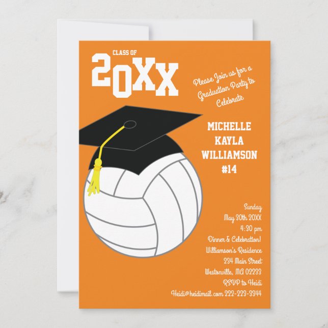 Invitation Volleyball Graduation Sports Orange (Devant)