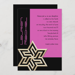 Invitation Vos couleurs Bat mitzvah Grande étoile or de David
