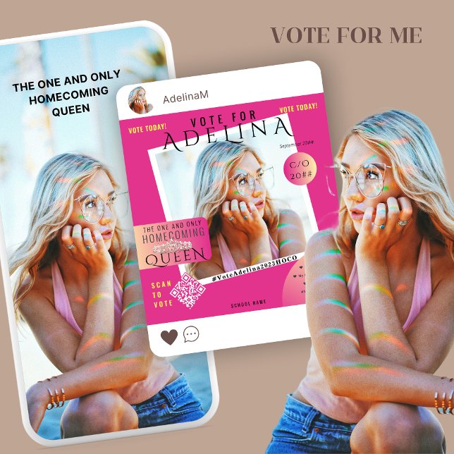 Invitation Vote Homecoming Queen Pink Instagram Modèle HOCO (Vote Homecoming Queen Pink Instagram Downloadable Template)