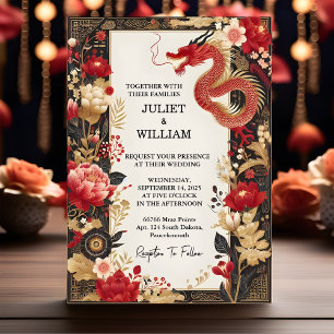 Invitation Votre asiatique moderne Floral chinois Bilingue Ma