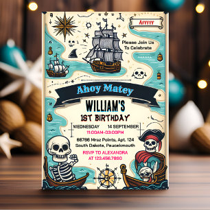 Invitation Votre Cool Enfants Drapeau Bateau Pirate 1er anniv
