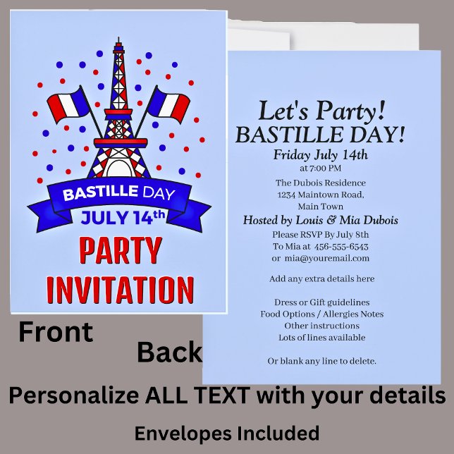 Invitation Votre nom Bastille Day 14 Juillet Fête des Fêtes (Créateur téléchargé)