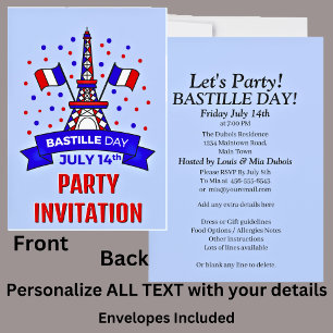 Invitation Votre nom Fête de la Bastille le 14 juillet Célébr