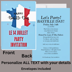 Invitation Votre nom fête du 14 juillet Bastille Day