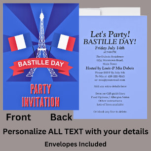 Invitation Votre nom, Fête du 14 juillet Bastille française