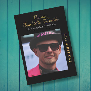 Invitation Votre Photo 21e Anniversaire Noir Et Or