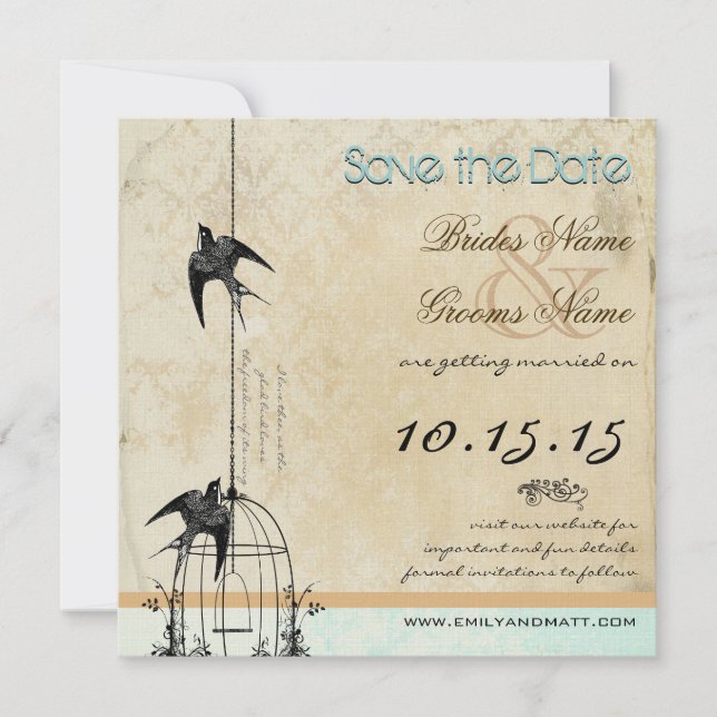 Invitation Votre Photo Cage à Oiseaux en Damas Mariage Sauveg (Devant)
