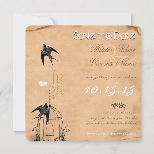 Invitation Votre Photo Cage à Oiseaux en Damas Mariage Save t (Devant)