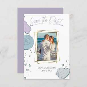 Invitation Votre photo Coquillages modernes Lilac Dusty Blue