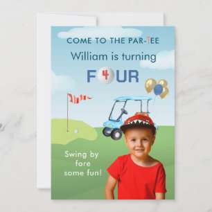 Invitation Votre Photo Garçon Golf Cart Par-tée 4e Anniversai