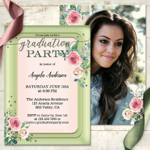 Invitation Votre Photo Girly Rose Script Graduation Invitatio