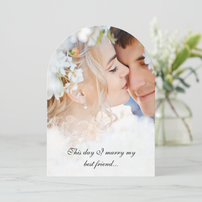 Invitation Votre photo Vintage Damask Black Font Mariage (Debout devant)