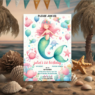 Invitation votre poisson cool mer bleu sirène océan 1er anniv