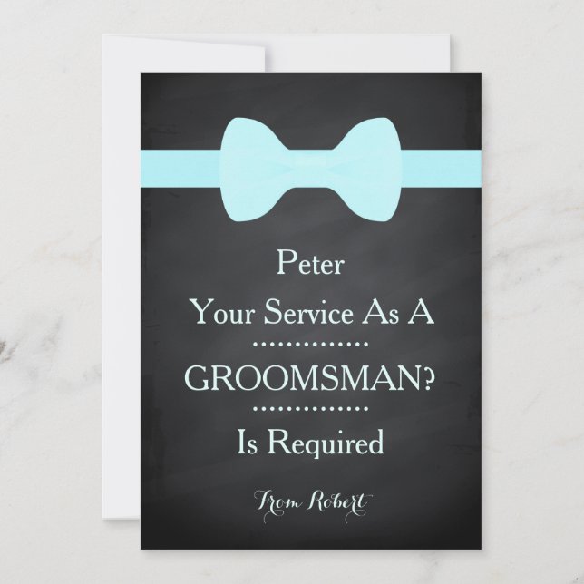 Invitation Votre service comme Groomsman Black Chalkboard Bow (Devant)