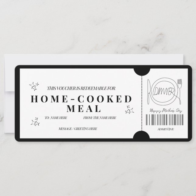 Invitation Voucher de repas maison minimaliste gras (Devant)