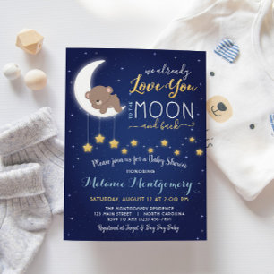 Invitation Vous aimez La Lune et le Baby shower arrière Invit