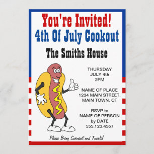 Invitation Vous êtes invité 4 juillet Caricature pour hot Dog