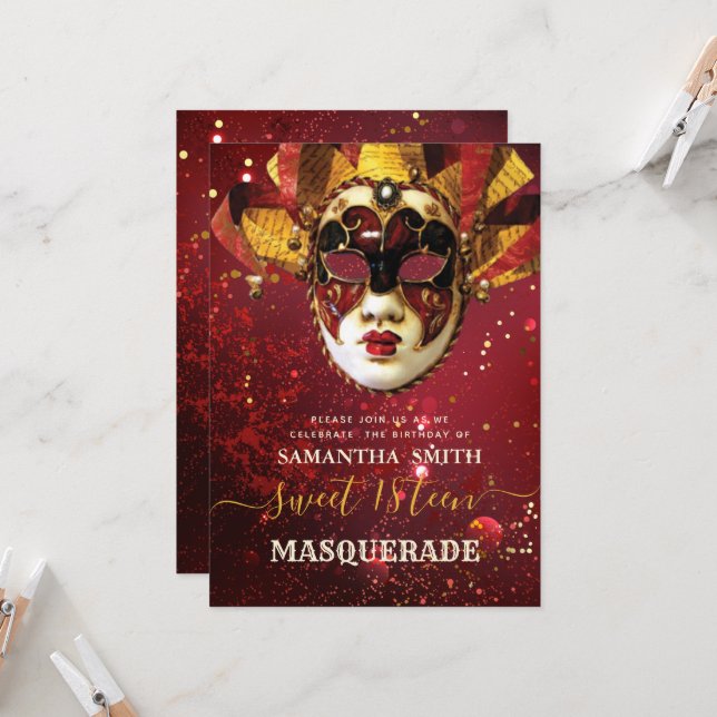 Invitation Vous êtes invité à mon bal masqué pour mes 16 ans (Devant/Arrière en situation)