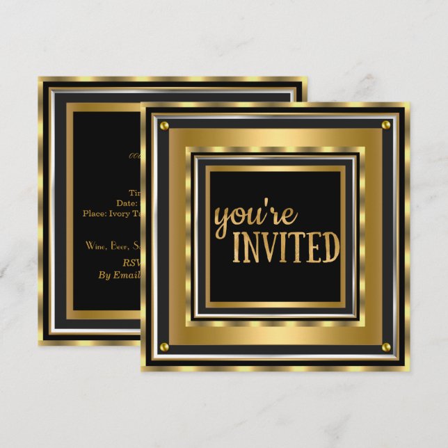 Invitation Vous êtes invité Élégant Or Faux feuille d'alumini (Devant / Derrière)