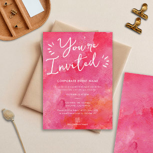 Invitation Vous êtes invité Entreprise Aquarelle Rose Orange