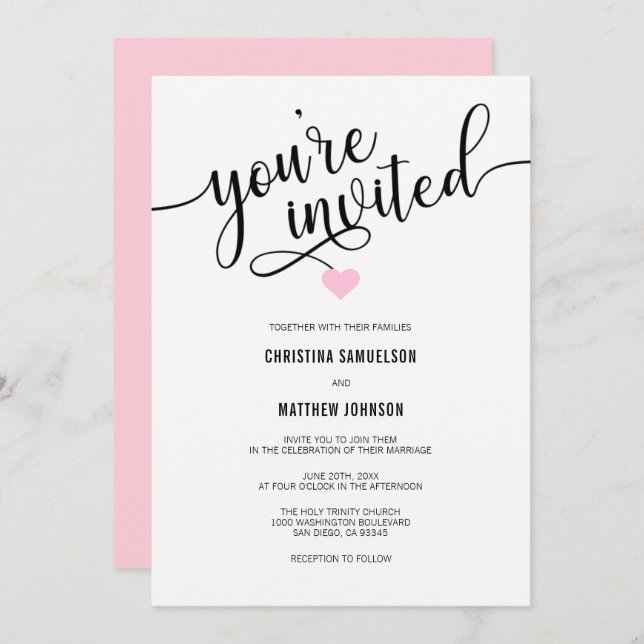 Invitation Vous êtes invité Mariage de rose noire blanche (Devant / Derrière)