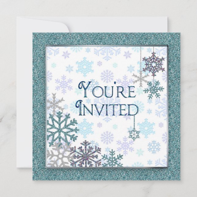 Invitation Vous êtes invité - Snowflakes (bleu/turquoise) (Devant)