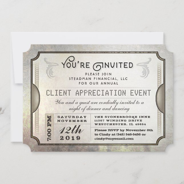 Invitation Vous êtes invité Sophisticate Ticket Corporate Eve (Devant)