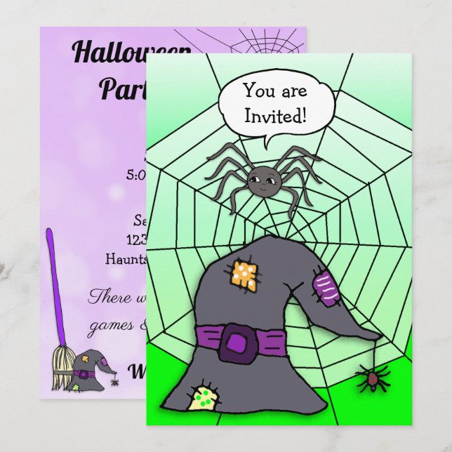 Invitation Vous êtes Invité Spider Halloween Party (Devant / Derrière)